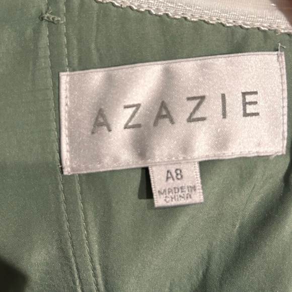 ALMOST NEW. Azazie maxi off-shoulder matcha dress used only one time - Picture 6 of 7